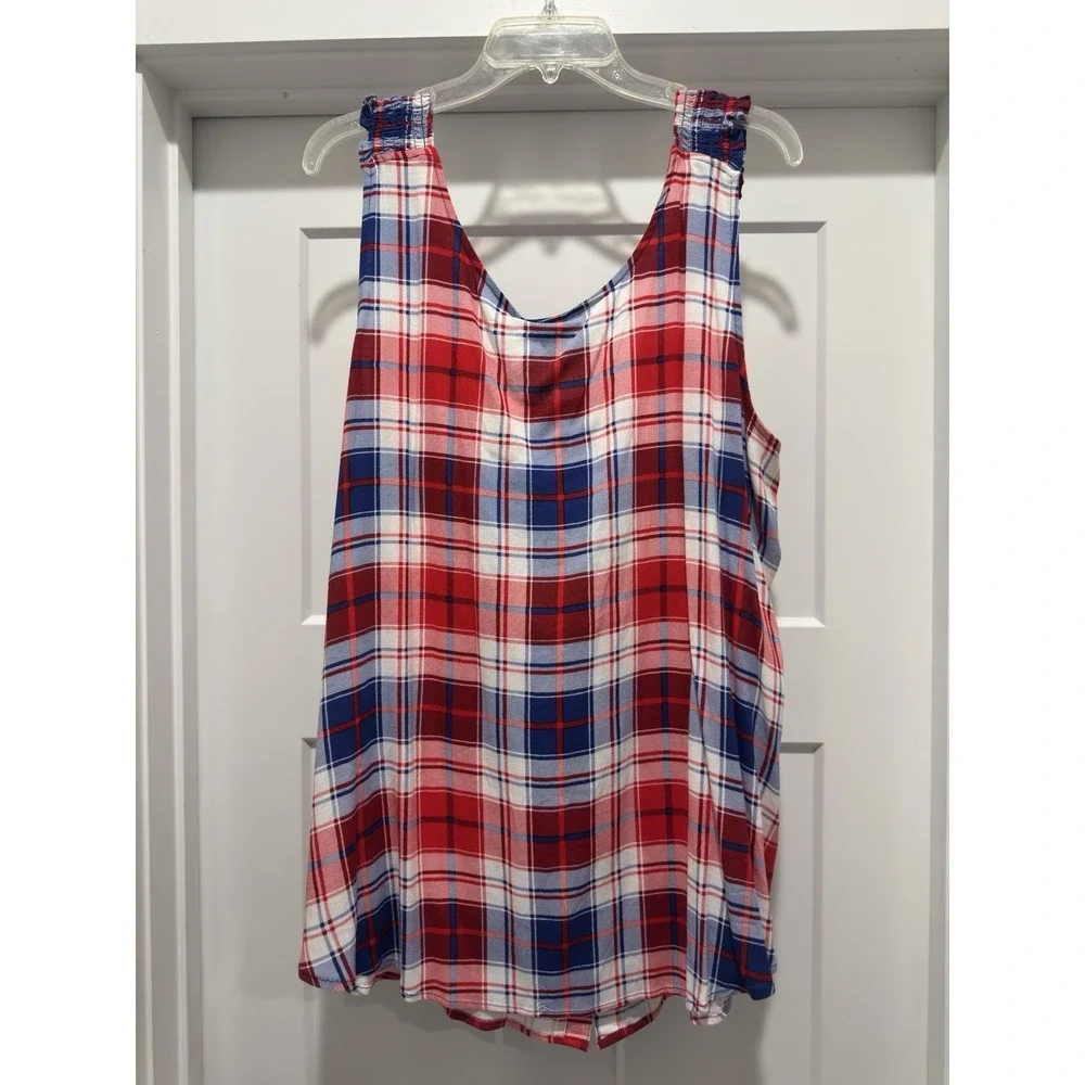 Torrid 3X Slub Button Front Tank Plaid Rayon Red White Blue ( 22-24) Top - Picture 3 of 6
